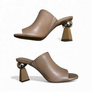 Alfani Step N Flex Nude Leather Mules 8M Geometric Sphere Block Heel Slip On